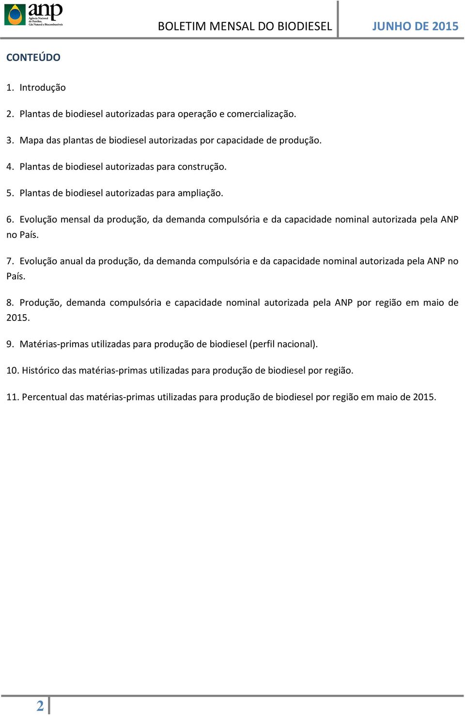 Evolução mensal da produção, da demanda compulsória e da capacidade nominal autorizada pela ANP no País. 7.