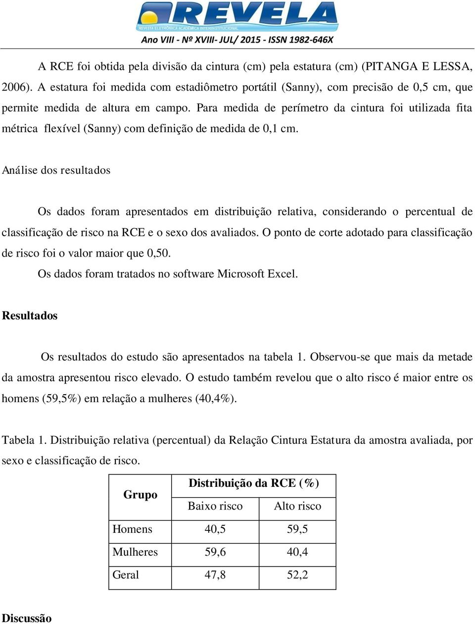 Para medida de perímetro da cintura foi utilizada fita métrica flexível (Sanny) com definição de medida de 0,1 cm.