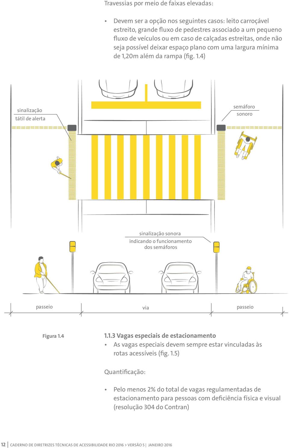 20m além da rampa (fig. 1.4) sinalização tátil de alerta semáforo sonoro sinalização sonora indicando o funcionamento dos semáforos passeio via passeio Figura 1.4 1.1.3 Vagas especiais de estacionamento As vagas especiais devem sempre estar vinculadas às rotas acessíveis (fig.