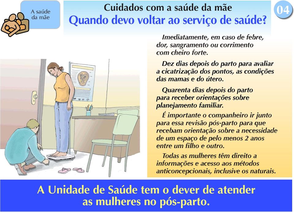 04 Quarenta dias depois do parto para receber orientações sobre planejamento familiar.