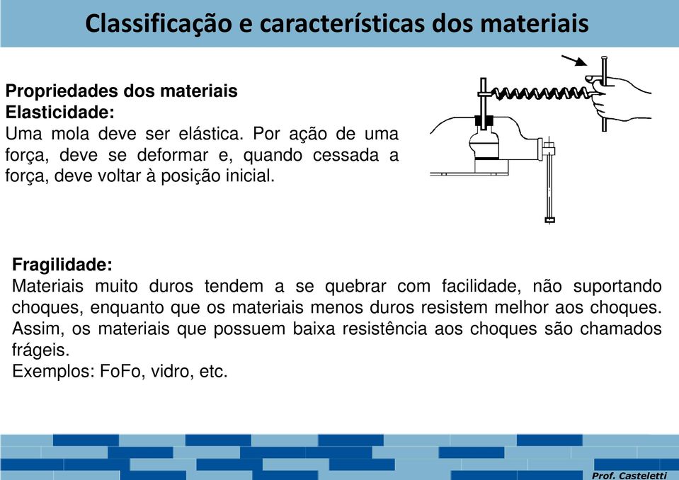 Fragilidade: Materiais muito duros tendem a se quebrar com facilidade, não suportando choques, enquanto que os materiais