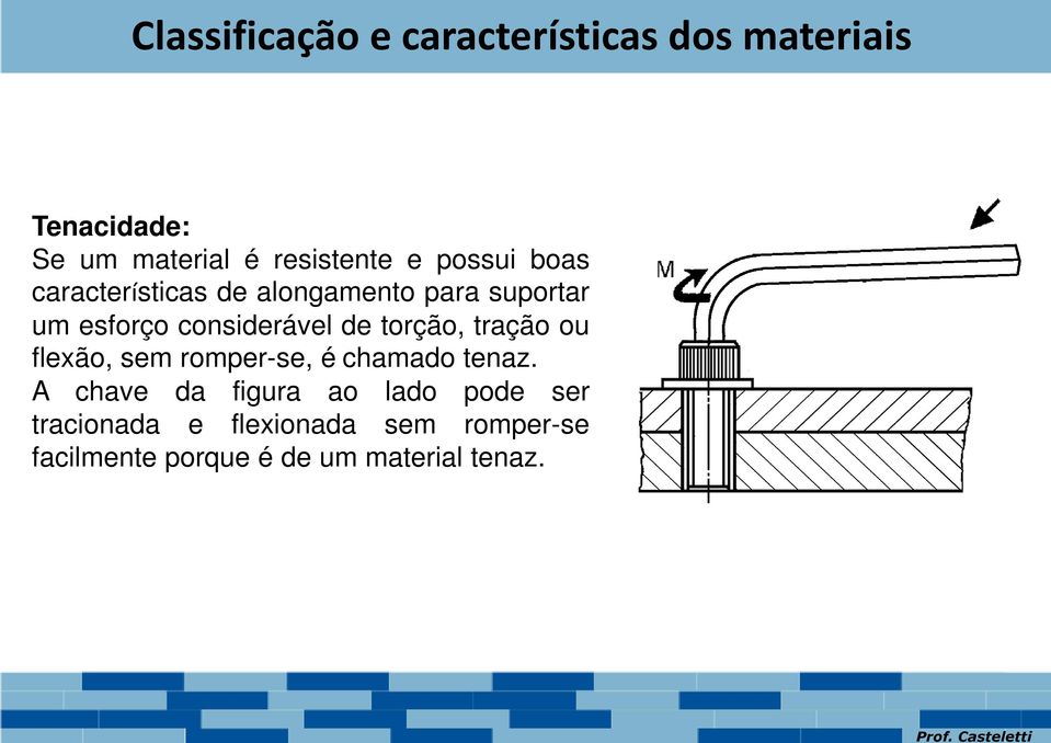 torção, tração ou flexão, sem romper-se, é chamado tenaz.