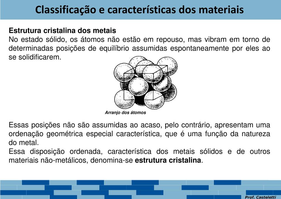 Arranjo dos átomos Essas posições não são assumidas ao acaso, pelo contrário, apresentam uma ordenação geométrica especial