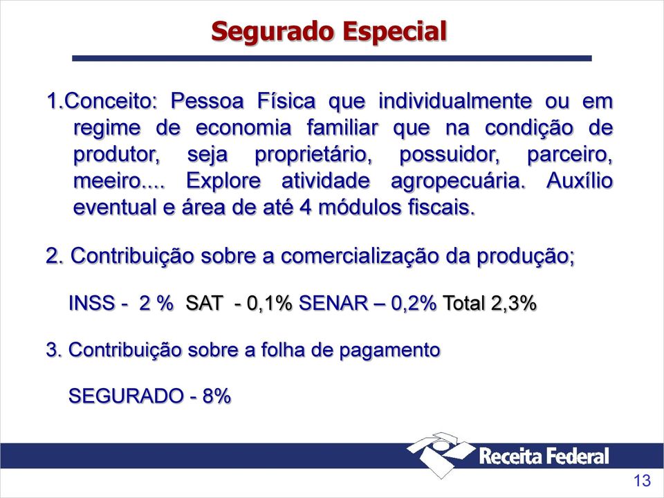 produtor, seja proprietário, possuidor, parceiro, meeiro... Explore atividade agropecuária.