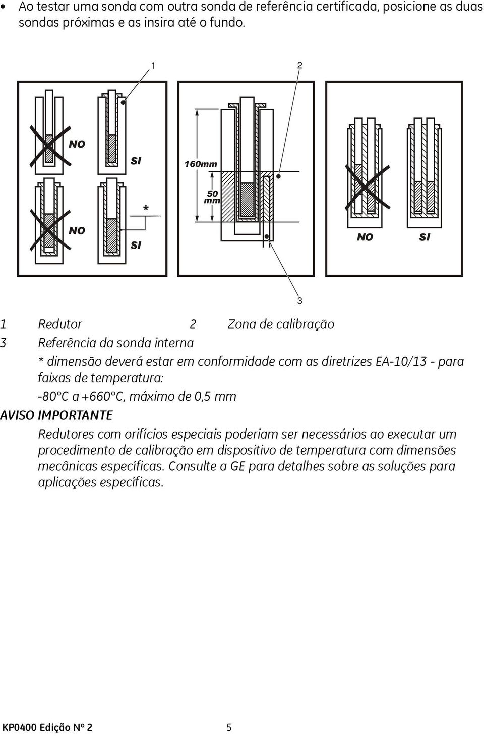 EA-10/13 - para faixas de temperatura: -80 C a +660 C, máximo de 0,5 mm AVISO IMPORTANTE Redutores com orifícios especiais poderiam ser necessários ao