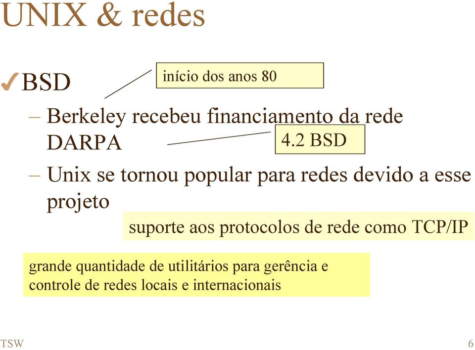 2 BSD Unix se tornou popular para redes devido a esse projeto suporte