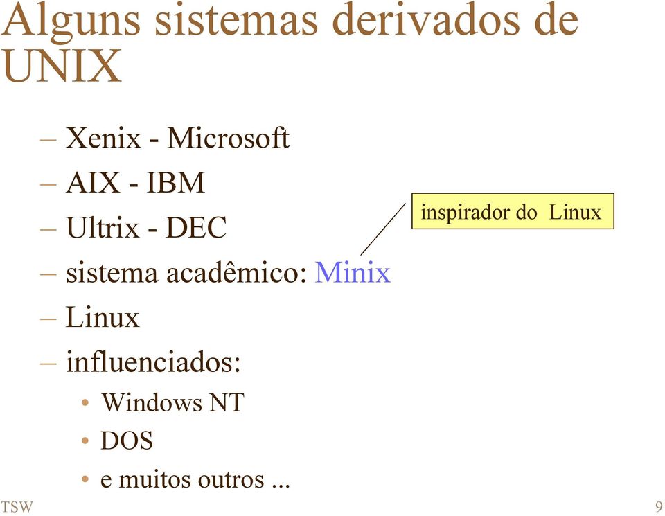 acadêmico: Minix Linux influenciados: