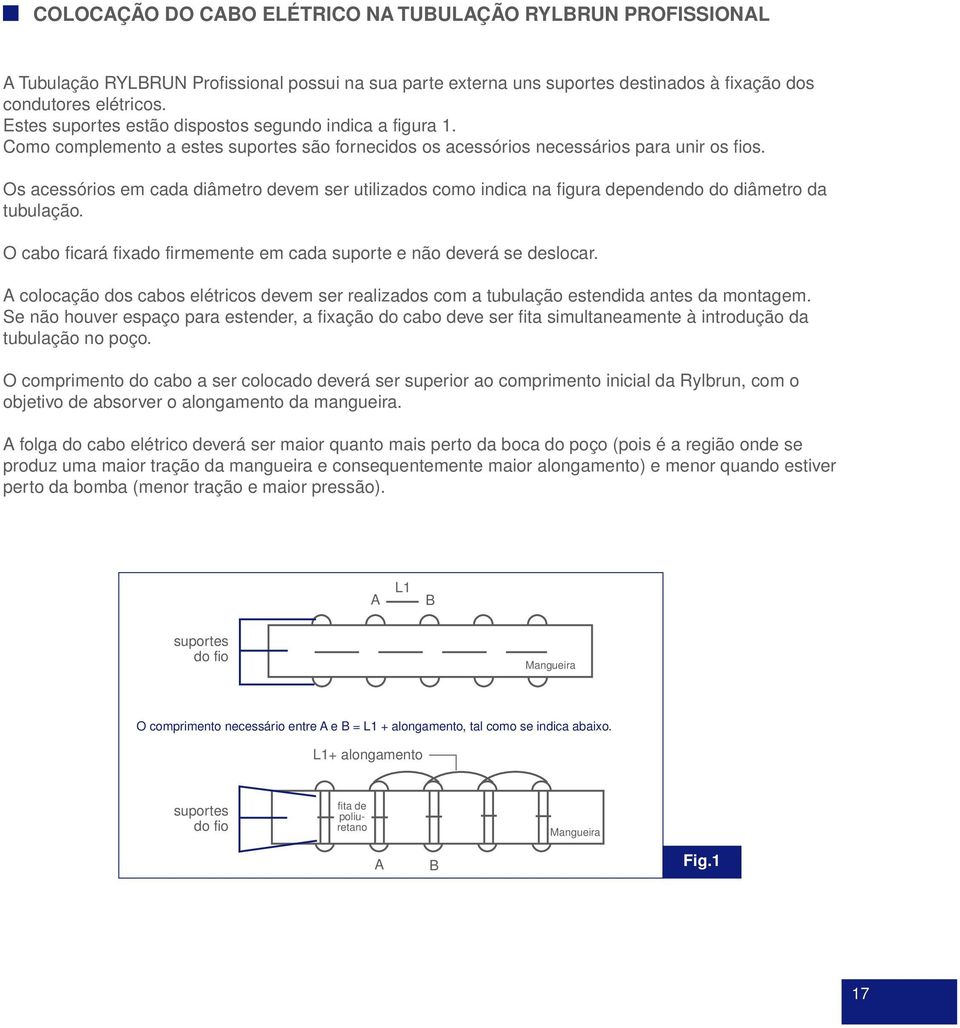 Os acessórios em cada diâmetro devem ser utilizados como indica na figura dependendo do diâmetro da tubulação. O cabo ficará fixado firmemente em cada suporte e não deverá se deslocar.