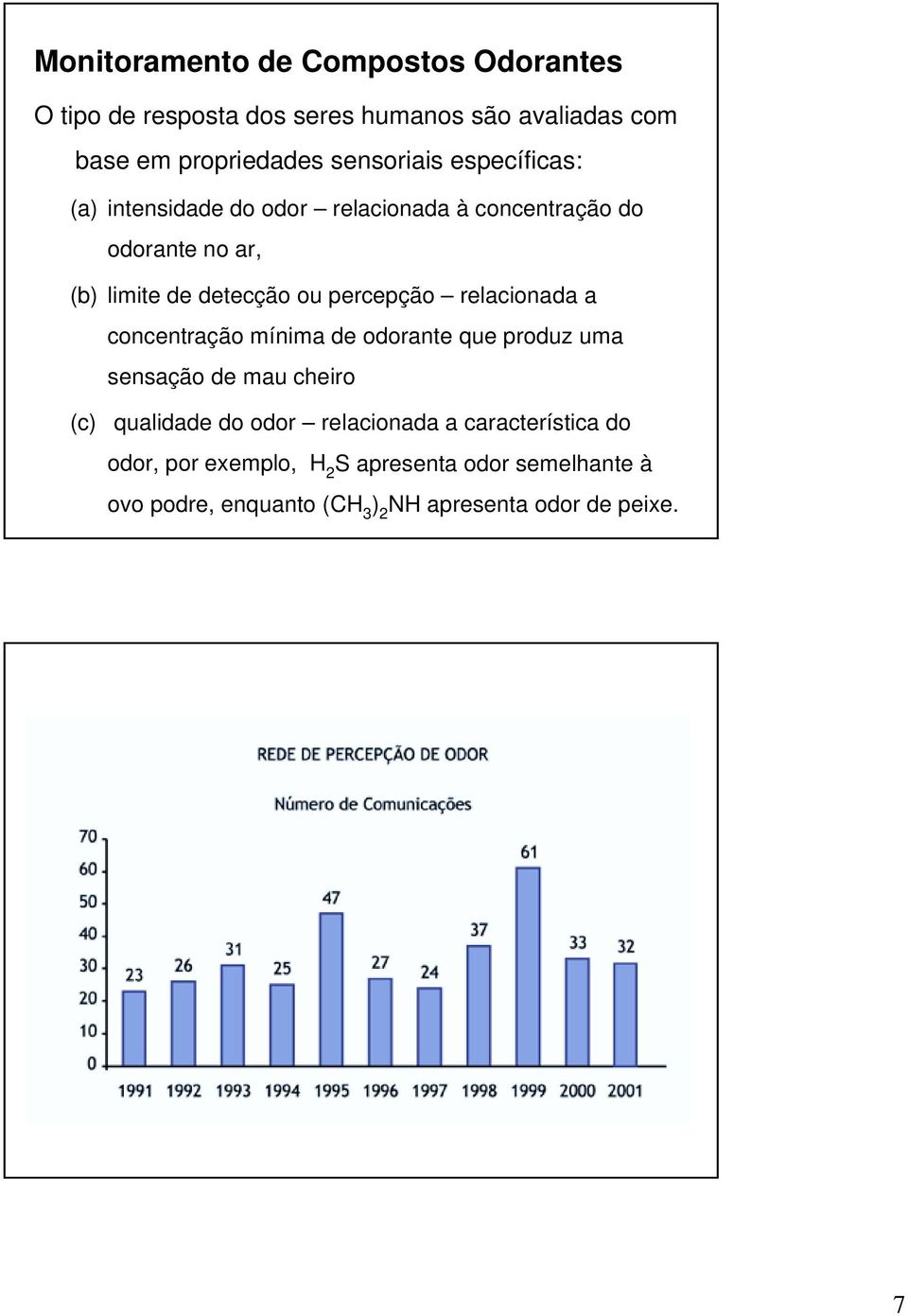 relacionada a concentração mínima de odorante que produz uma sensação de mau cheiro (c) qualidade do odor relacionada a