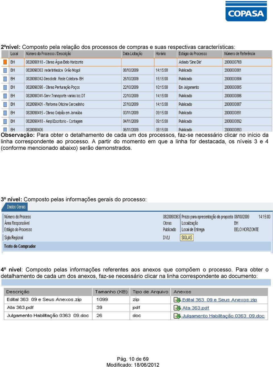 A partir do momento em que a linha for destacada, os níveis 3 e 4 (conforme mencionado abaixo) serão demonstrados.