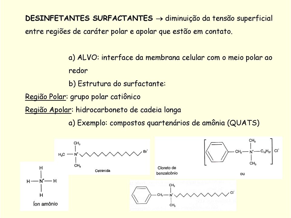 a) ALVO: interface da membrana celular com o meio polar ao redor b) Estrutura do