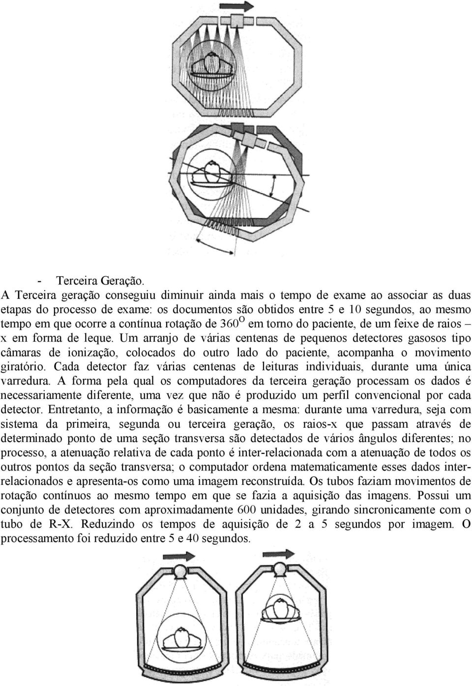 contínua rotação de 360 O em torno do paciente, de um feixe de raios x em forma de leque.