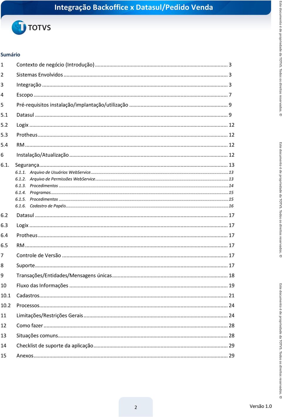 1.4. Programas... 15 6.1.5. Procedimentos... 15 6.1.6. Cadastro de Papéis... 16 6.2 Datasul... 17 6.3 Logix... 17 6.4 Protheus... 17 6.5 RM... 17 7 Controle de Versão... 17 8 Suporte.