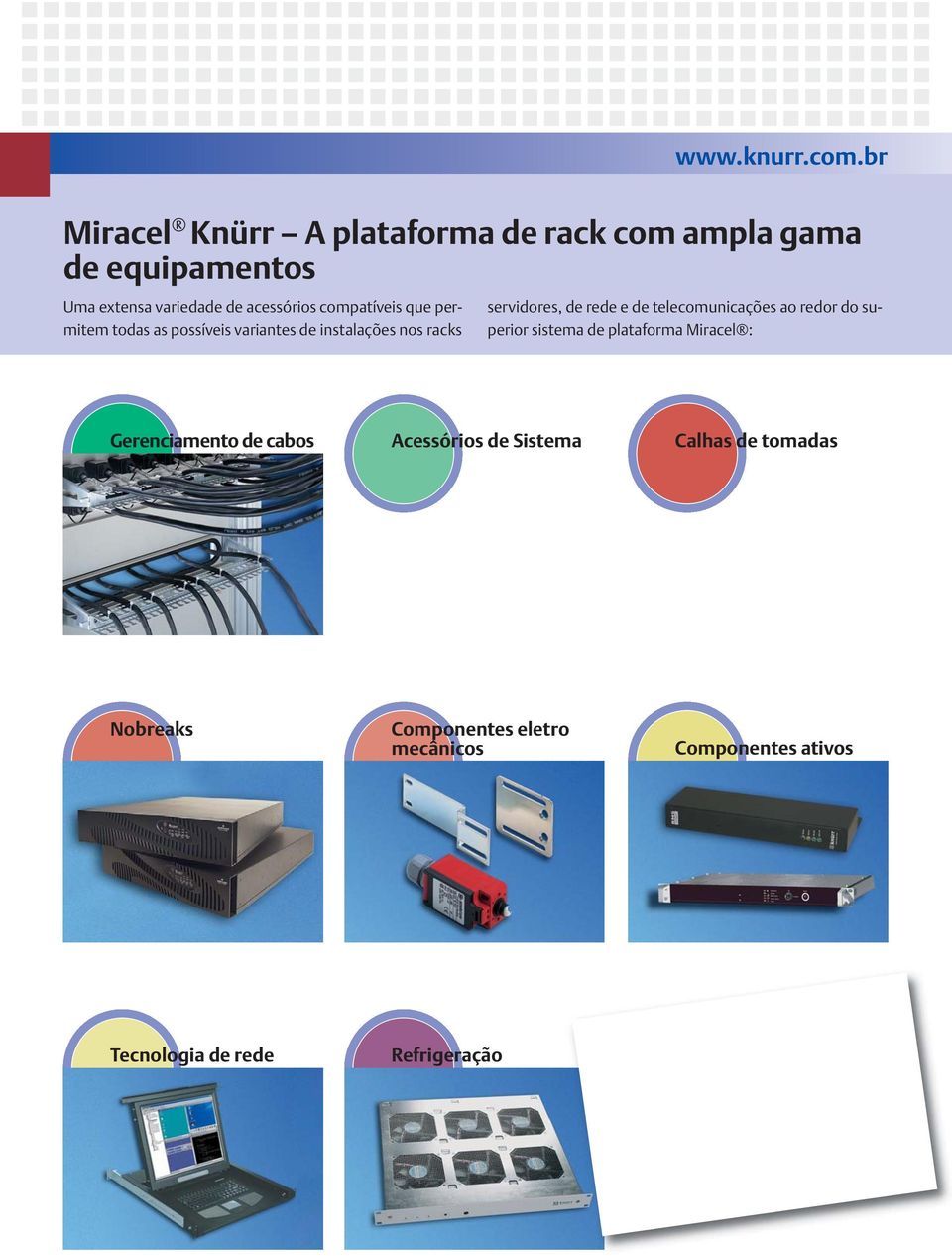 compatíveis que permitem todas as possíveis variantes de instalações nos racks servidores, de rede e de