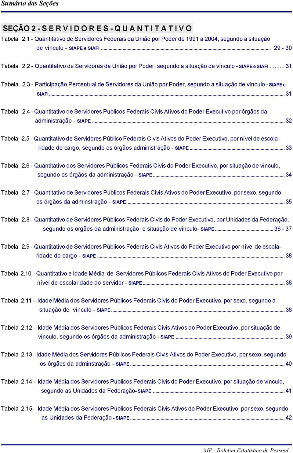 2 - Quantitativo de Servidores da União por Poder, segundo a situação de vínculo - SIAPE e SIAFI... 31 Tabela 2.