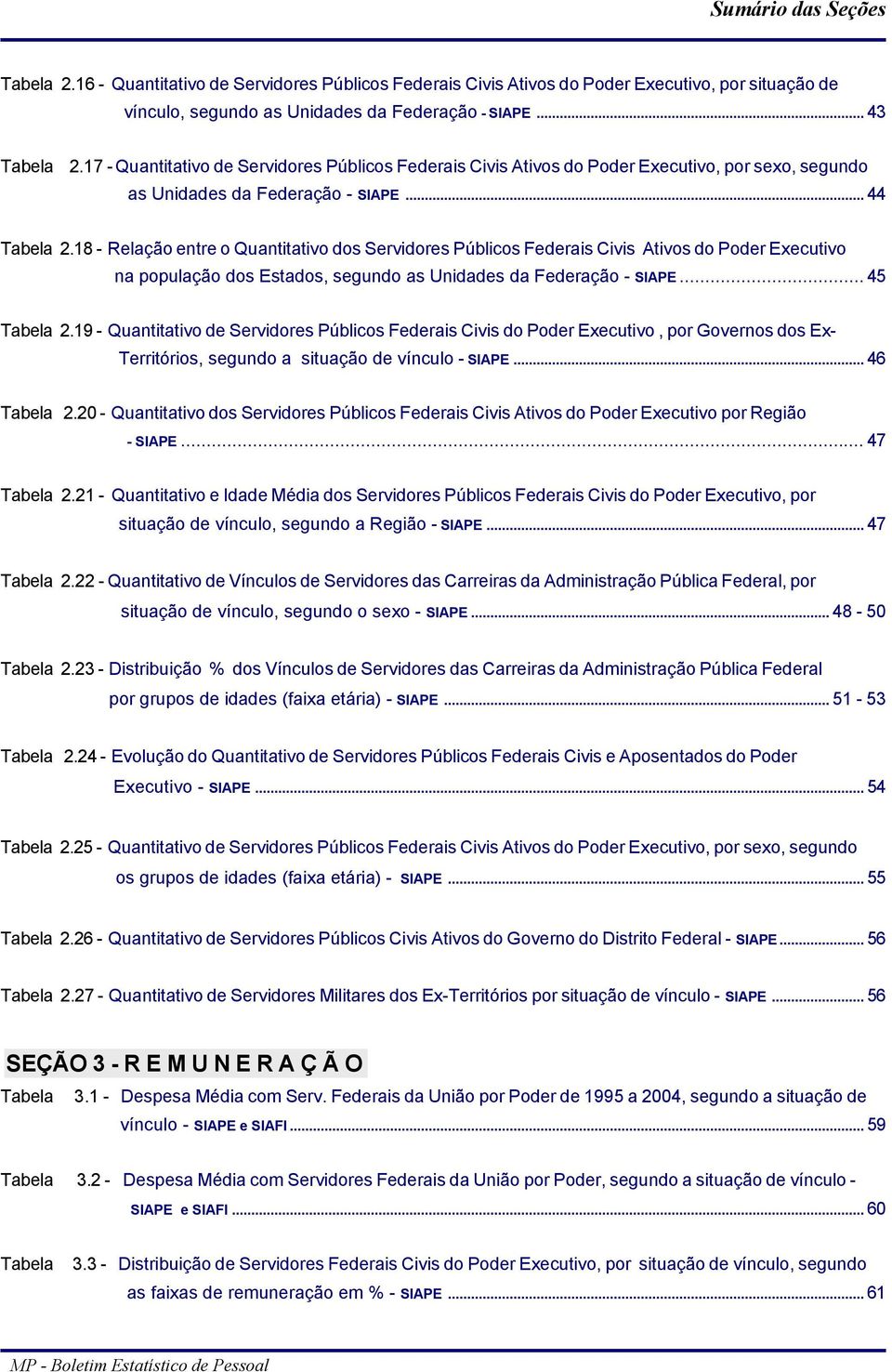 18 - Relação entre o Quantitativo dos Servidores Públicos Federais Civis Ativos do Poder Executivo na população dos Estados, segundo as Unidades da Federação - SIAPE... 45 Tabela 2.