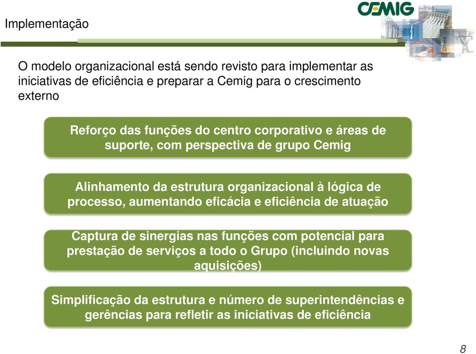 lógica de processo, aumentando eficácia e eficiência de atuação Captura de sinergias nas funções com potencial para prestação de serviços a todo