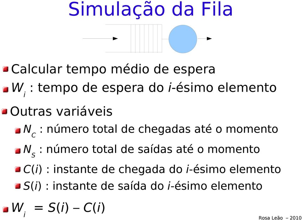 momento N S : número total de saídas até o momento C(i) : instante de