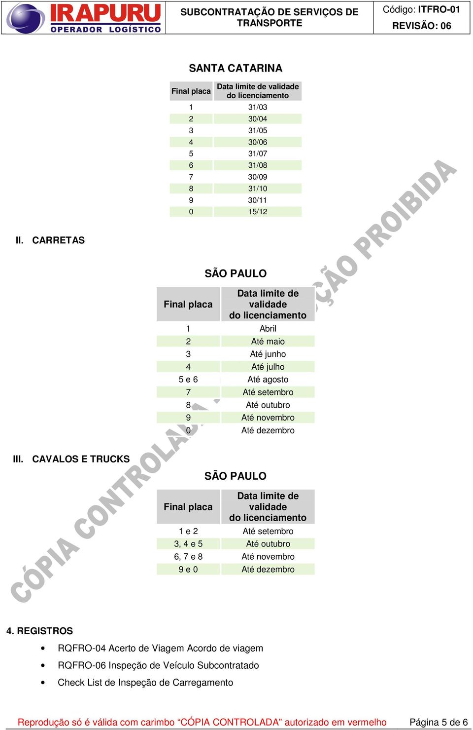 dezembro III. CAVALOS E TRUCKS SÃO PAULO Data limite de validade 1 e 2 Até setembro 3, 4 e 5 Até outubro 6, 7 e 8 Até novembro 9 e 0 Até dezembro 4.