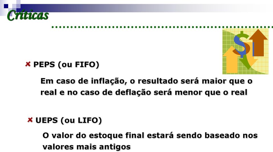 deflação será menor que o real UEPS (ou LIFO) O