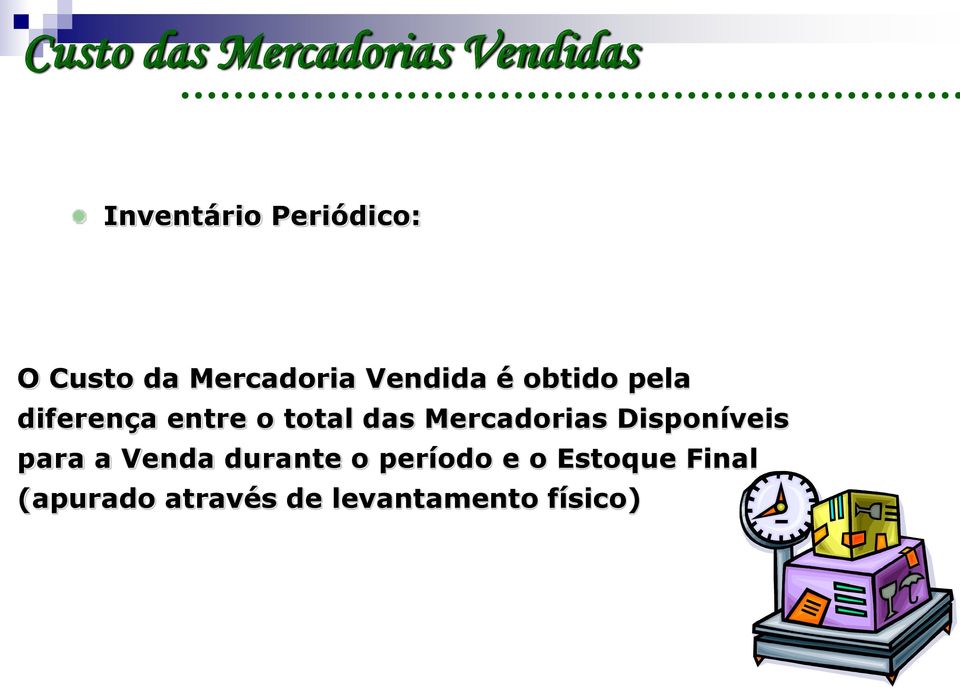 total das Mercadorias Disponíveis para a Venda durante o