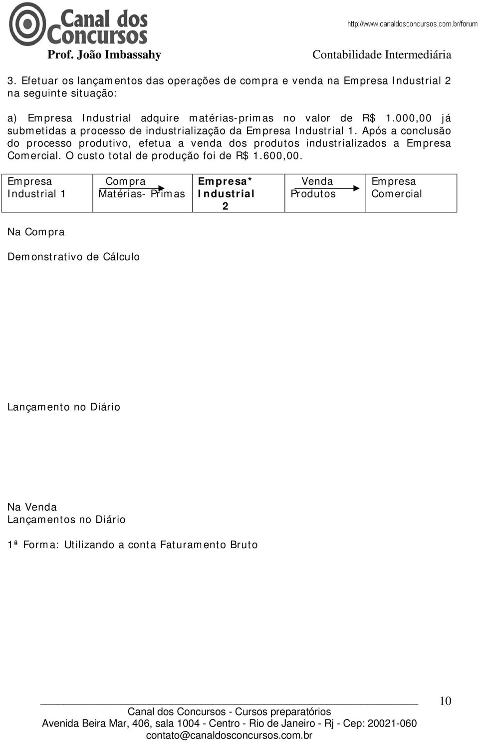 Após a conclusão do processo produtivo, efetua a venda dos produtos industrializados a Empresa Comercial. O custo total de produção foi de R$ 1.600,00.