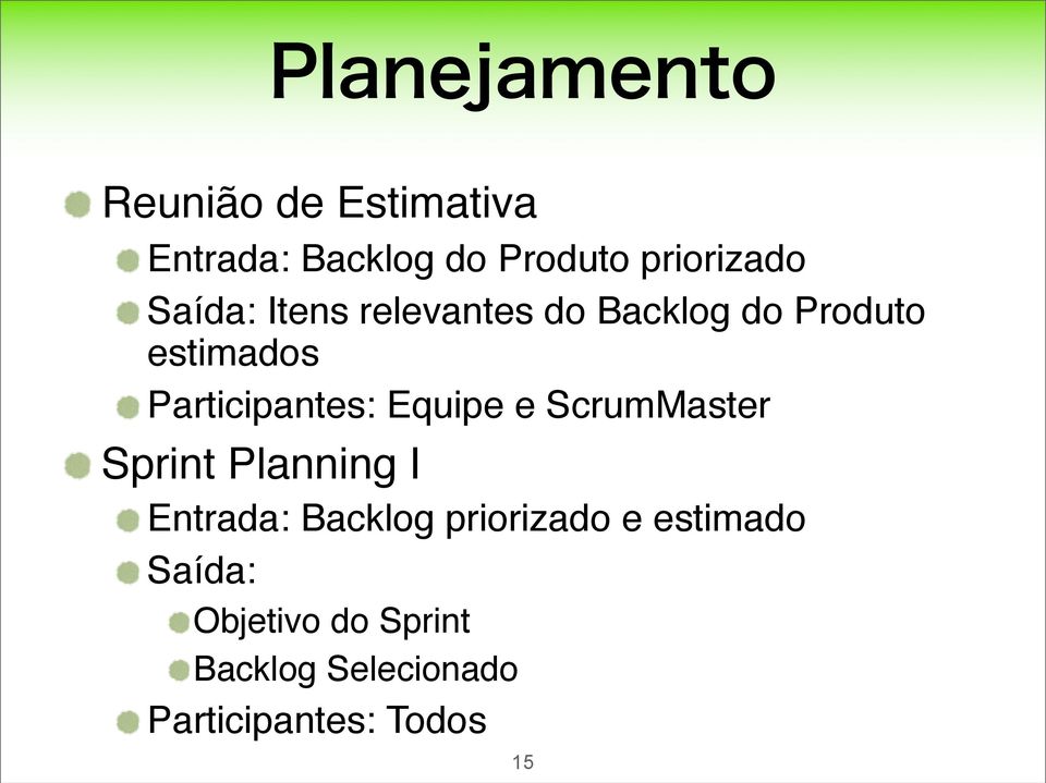 Equipe e ScrumMaster Sprint Planning I Entrada: Backlog priorizado e