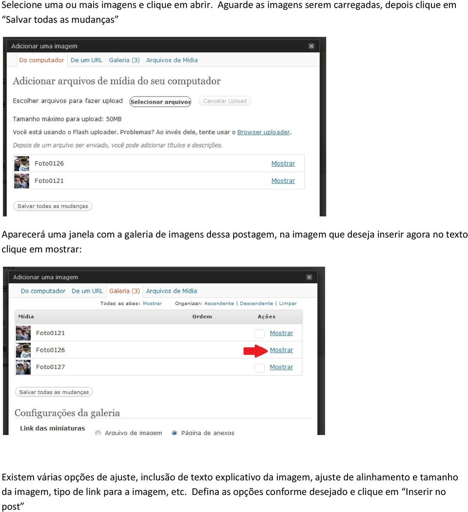 imagens dessa postagem, na imagem que deseja inserir agora no texto clique em mostrar: Existem várias opções de