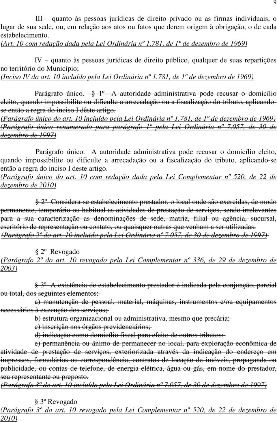 781, de 1º de dezembro de 1969) IV quanto às pessoas jurídicas de direito público, qualquer de suas repartições no território do Município; (Inciso IV do art. 10 incluído pela Lei Ordinária nº 1.