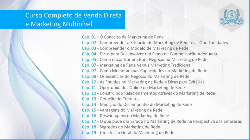 07 - Marketing de Rede Versus Marketing Tradicional Cap. 07 - Como Melhorar suas Capacidades no Marketing de Rede Cap. 08 - Os essências do Negócio do Marketing de Rede Cap.