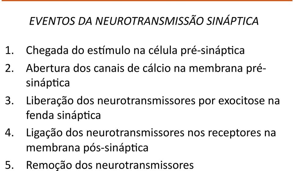 Abertura dos canais de cálcio na membrana pré- sinápbca 3.