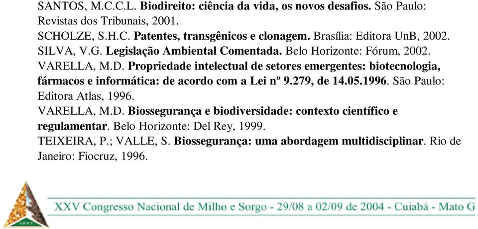 Propriedade intelectual de setores emergentes: biotecnologia, fármacos e informática: de acordo com a Lei nº 9.279, de 14.05.1996. São Paulo: Editora Atlas, 1996.
