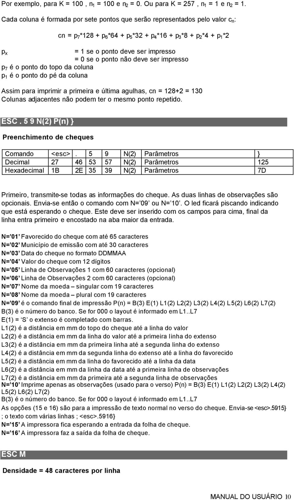 ponto não deve ser impresso p 7 é o ponto do topo da coluna p 1 é o ponto do pé da coluna Assim para imprimir a primeira e última agulhas, cn = 128+2 = 130 Colunas adjacentes não podem ter o mesmo