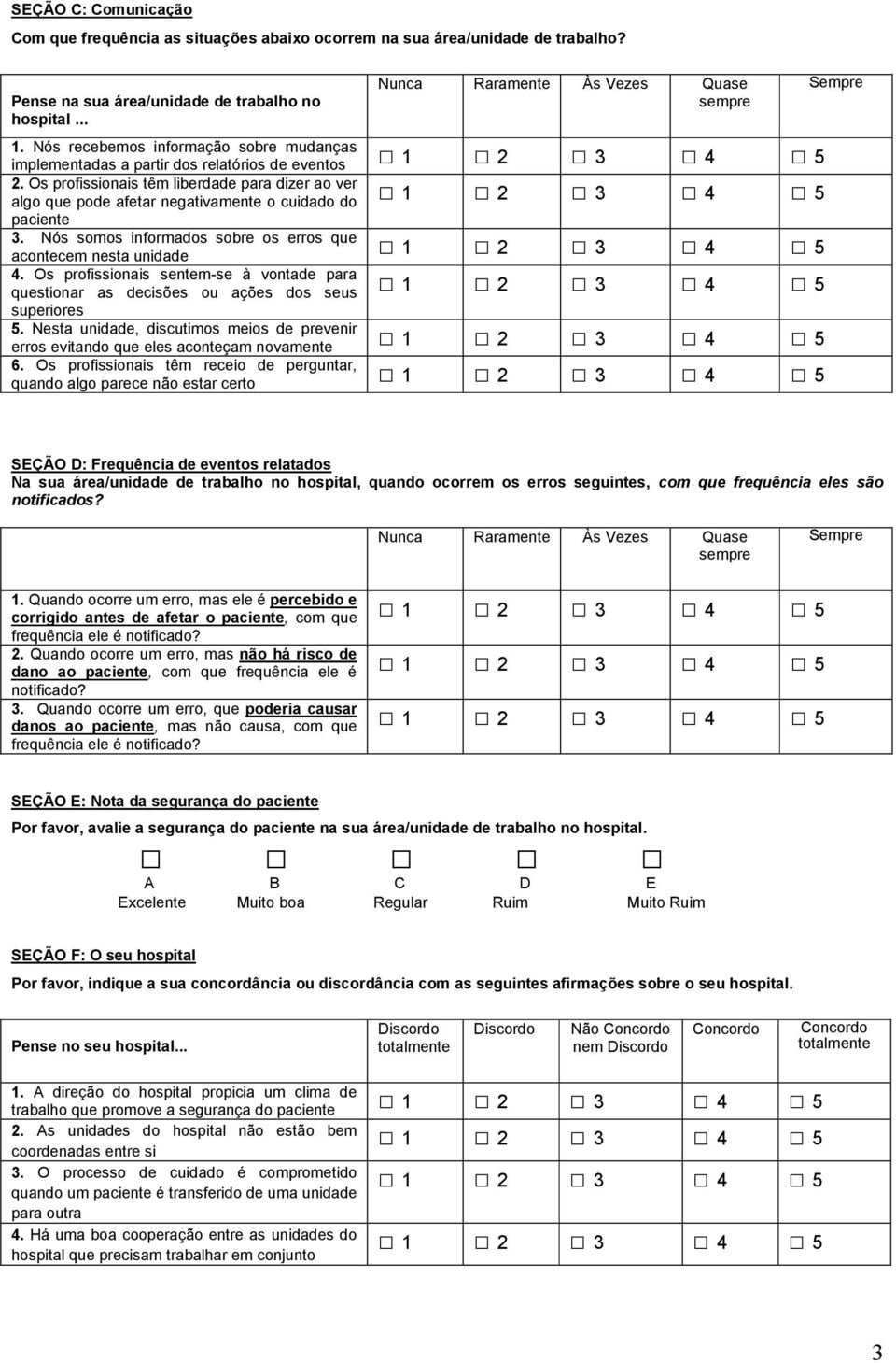 Nós somos informados sobre os erros que acontecem nesta unidade 4. Os profissionais sentem-se à vontade para questionar as decisões ou ações dos seus superiores 5.