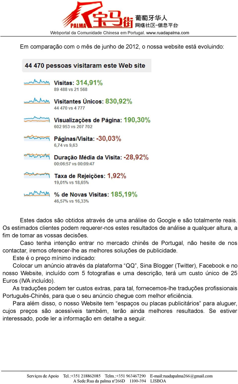 Caso tenha intenção entrar no mercado chinês de Portugal, não hesite de nos contactar, iremos oferecer-lhe as melhores soluções de publicidade.