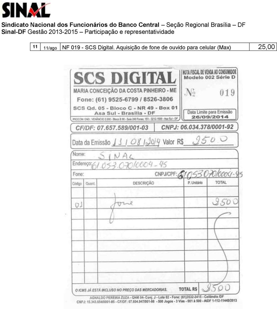 Aquisição de fone de