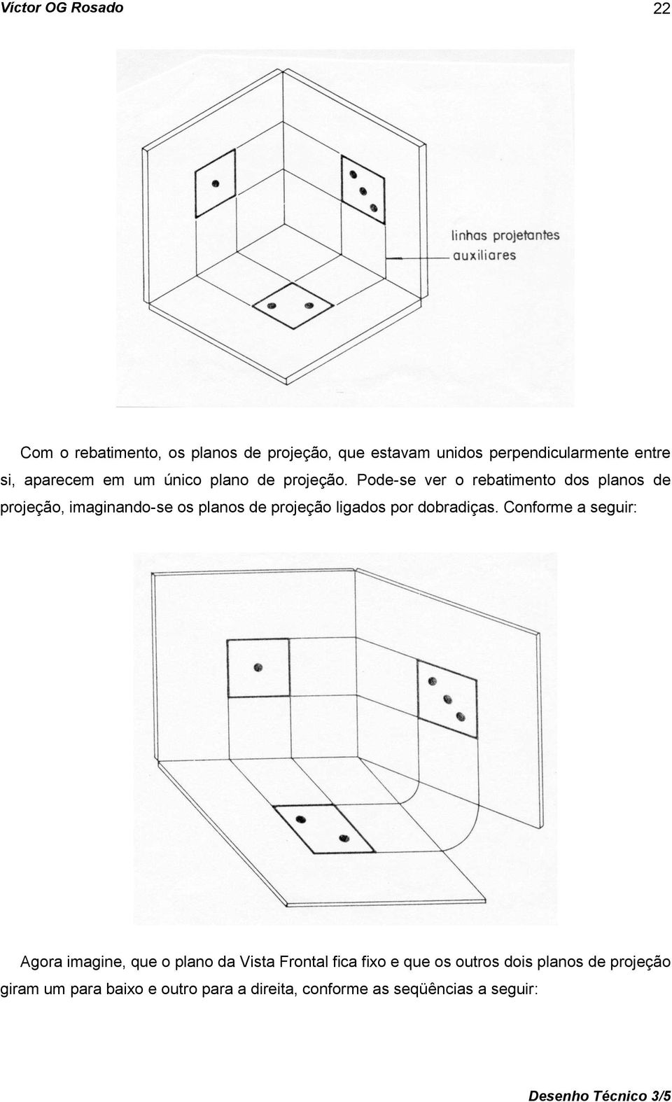 Pode-se ver o rebatimento dos planos de projeção, imaginando-se os planos de projeção ligados por