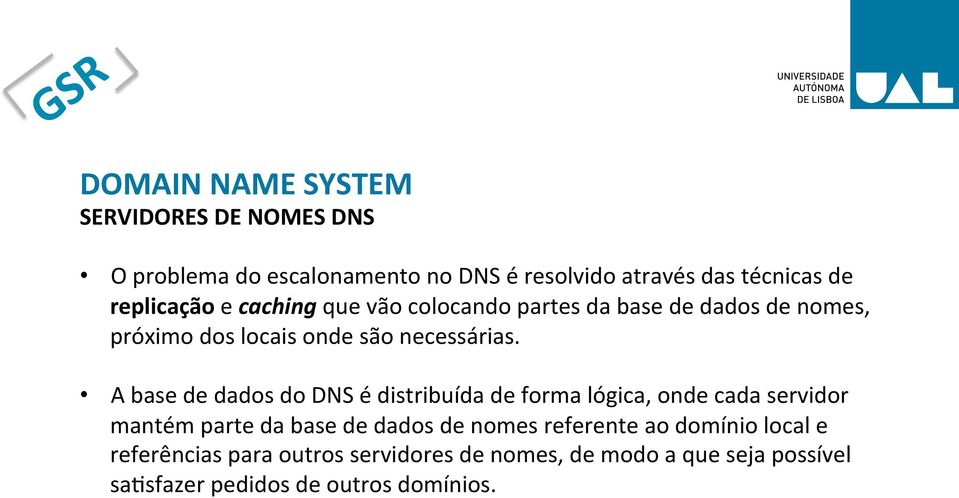 A base de dados do DNS é distribuída de forma lógica, onde cada servidor mantém parte da base de dados de nomes