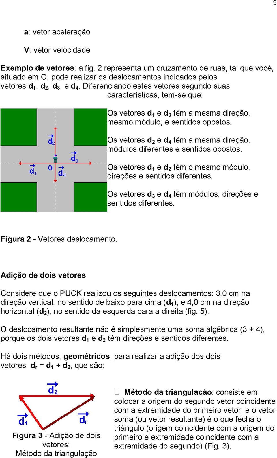 Diferenciando estes vetores segundo suas características, tem-se que: Os vetores d 1 e d 3 têm a mesma direção, mesmo módulo, e sentidos opostos.