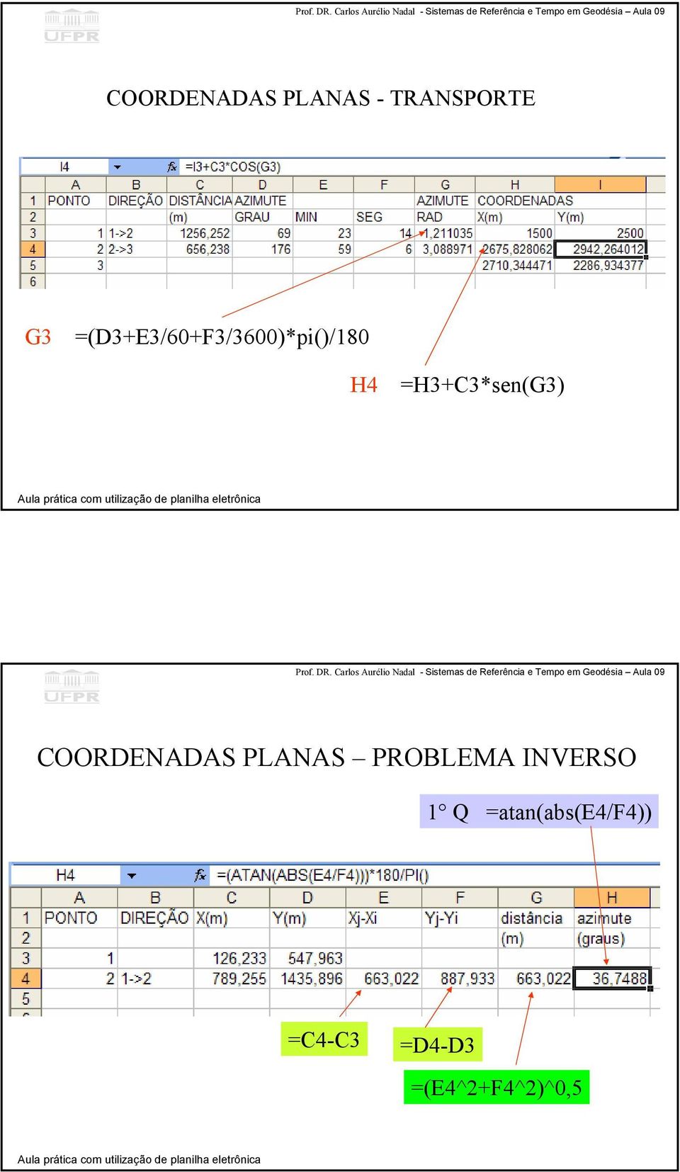 =H3+C3*sen(G3) COORDENADAS PLANAS PROBLEMA