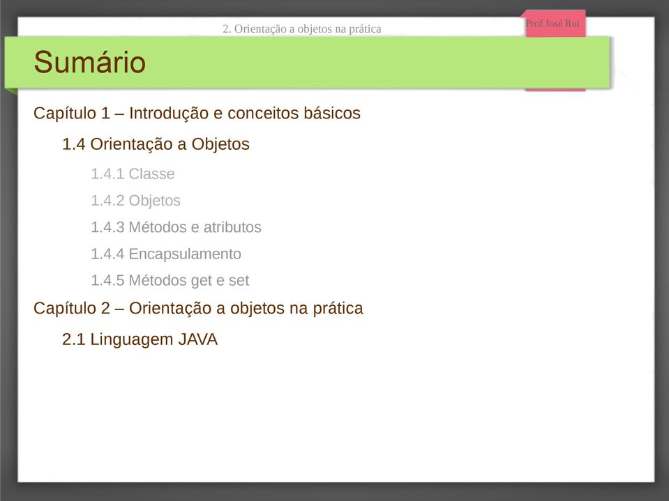 4.4 Encapsulamento 1.4.5 Métodos get e set Capítulo 2