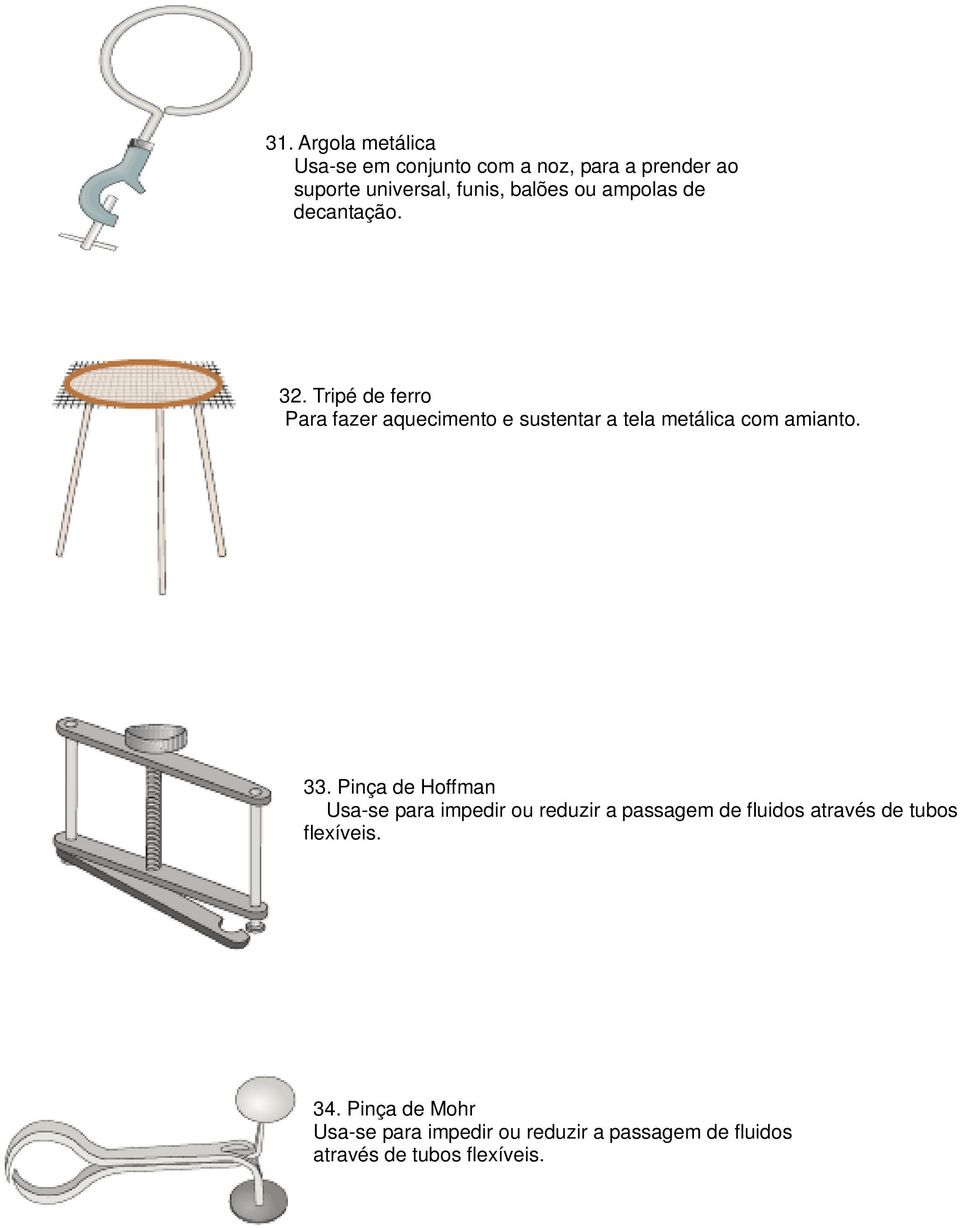 Tripé de ferro Para fazer aquecimento e sustentar a tela metálica com amianto. 33.