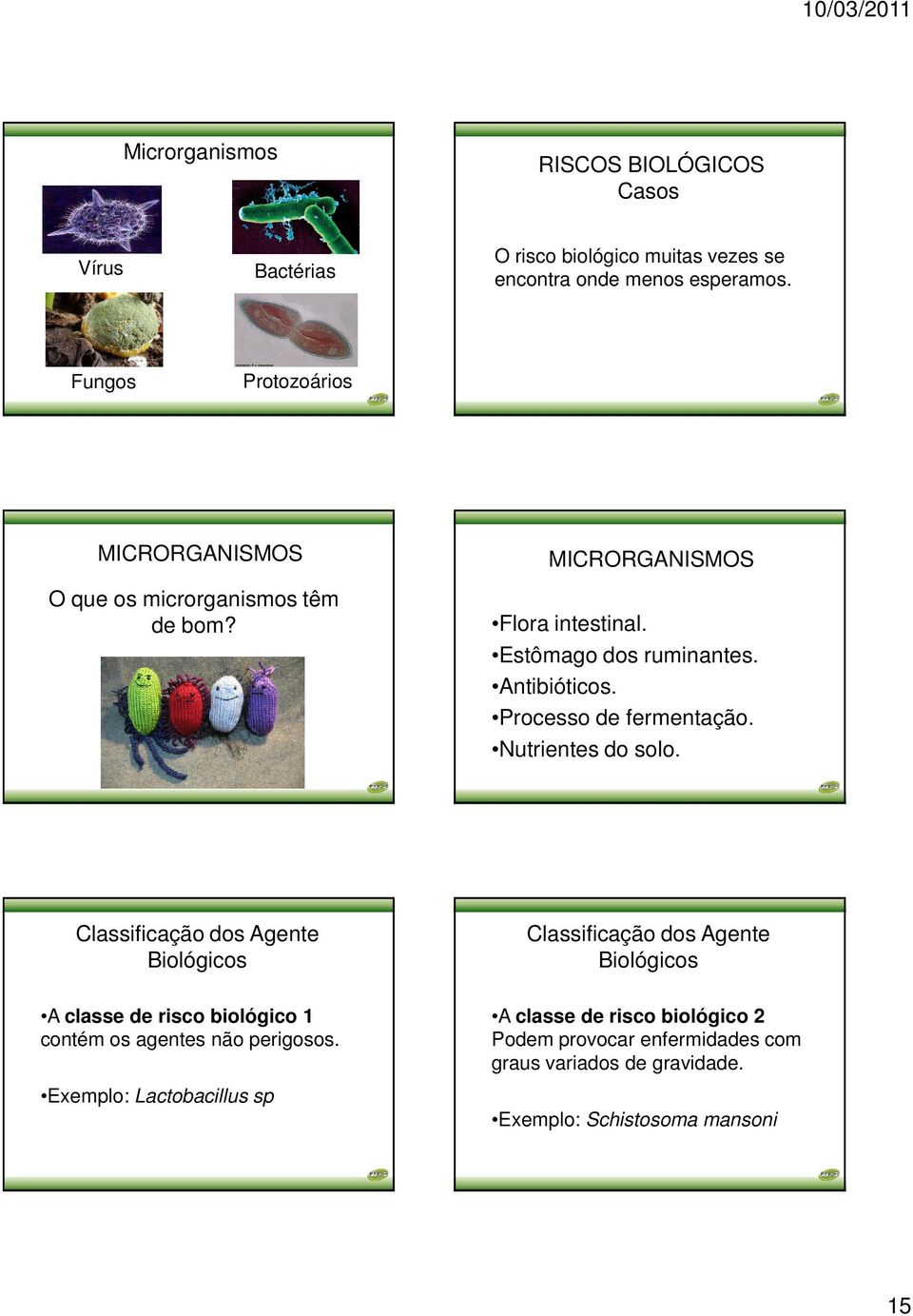 Processo de fermentação. Nutrientes do solo. Classificação dos Agente Biológicos A classe de risco biológico 1 contém os agentes não perigosos.