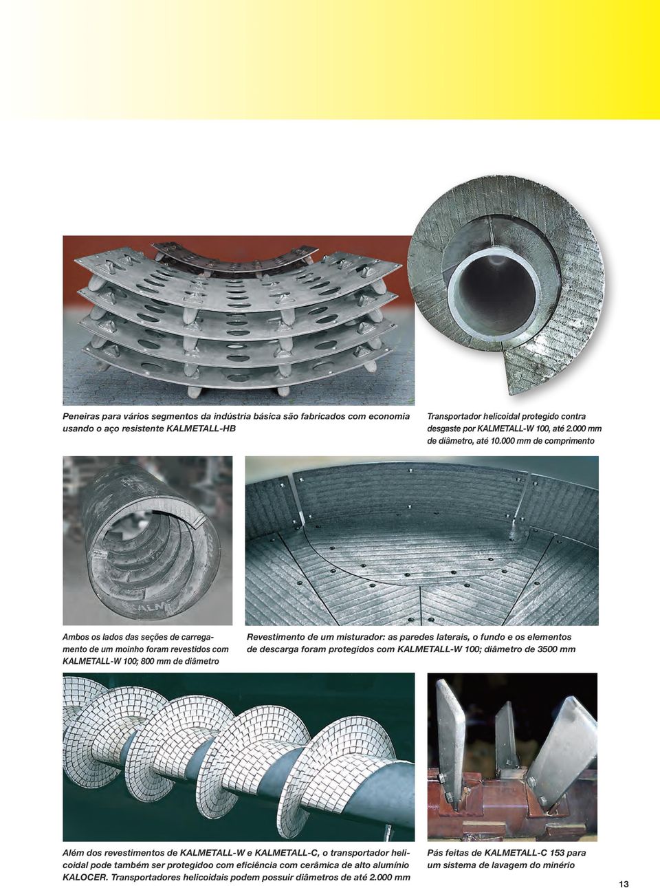 000 mm de comprimento Ambos os lados das seções de carregamento de um moinho foram revestidos com KALMETALL-W 100; 800 mm de diâmetro Revestimento de um misturador: as paredes laterais, o fundo e os