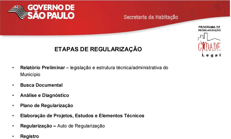 Análise e Diagnóstico Plano de Regularização Elaboração de