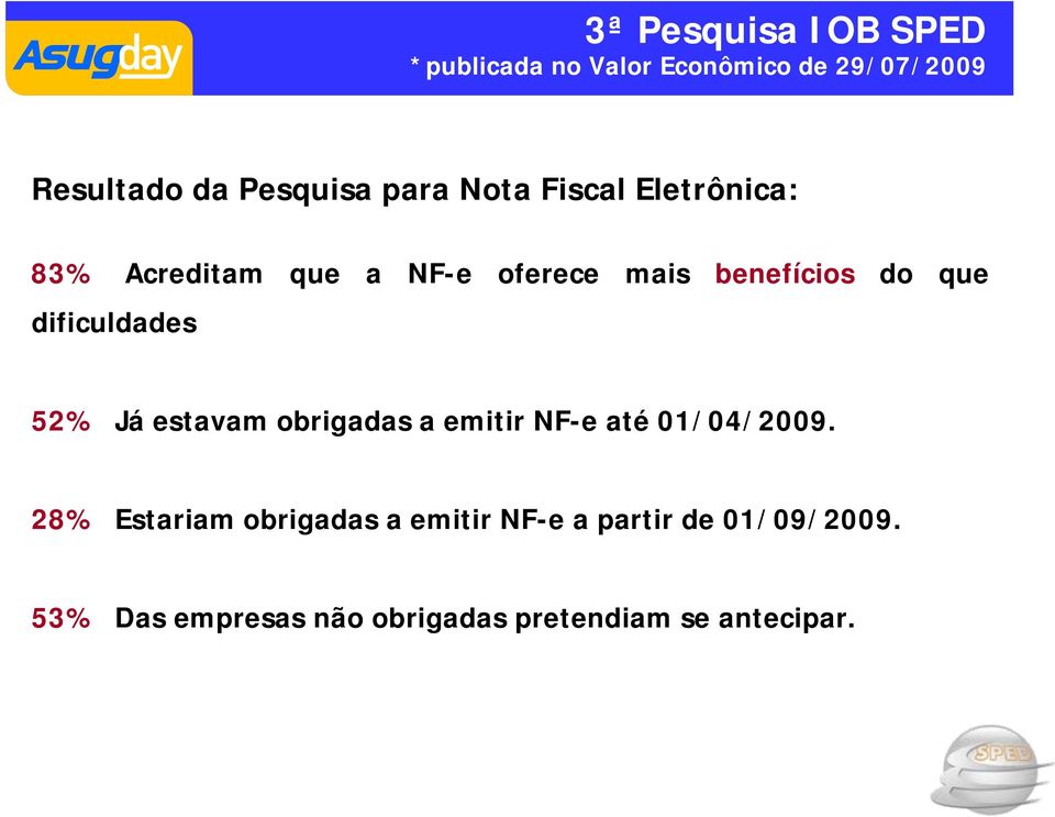 dificuldades 52% Já estavam obrigadas a emitir NF-e até 01/04/2009.