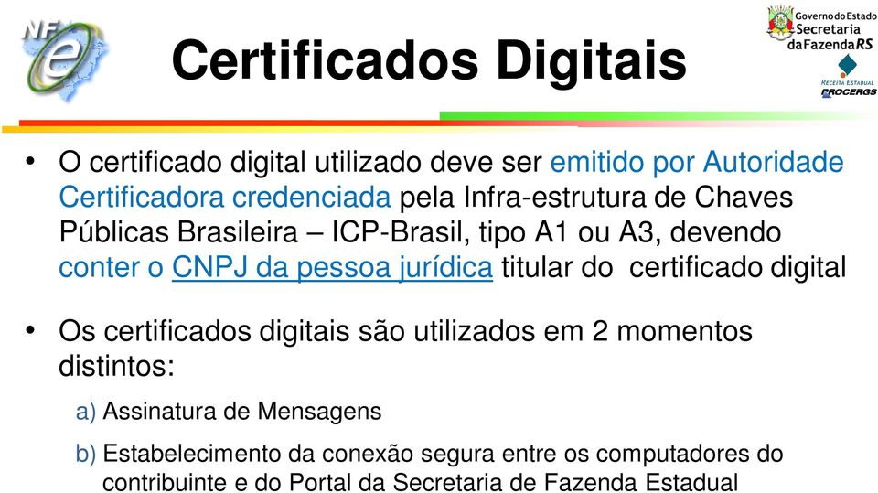 titular do certificado digital Os certificados digitais são utilizados em 2 momentos distintos: a) Assinatura de