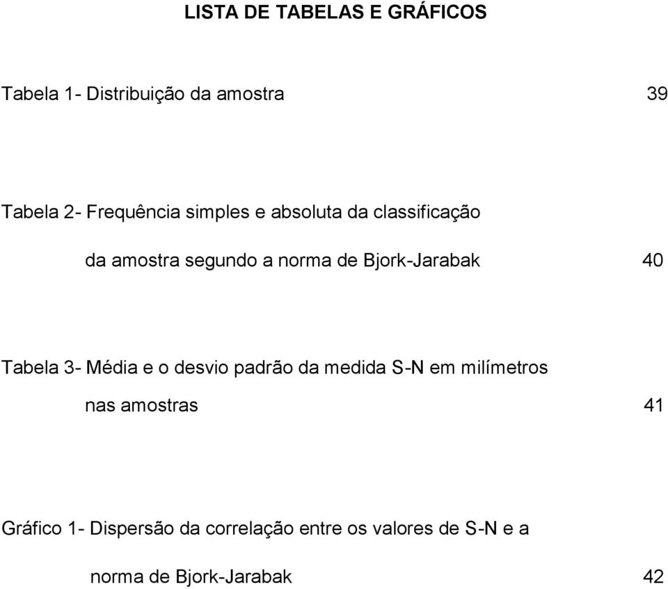 Bjork-Jarabak 40 Tabela 3- Média e o desvio padrão da medida S-N em milímetros nas