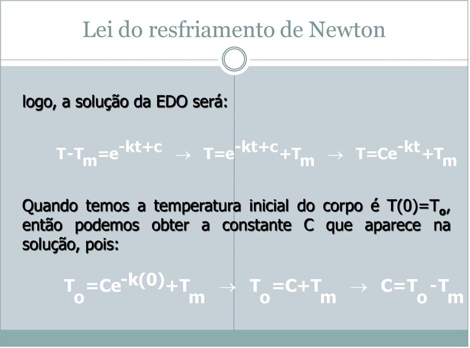 inicial do corpo é T(0)=T o, então podemos obter a constante C