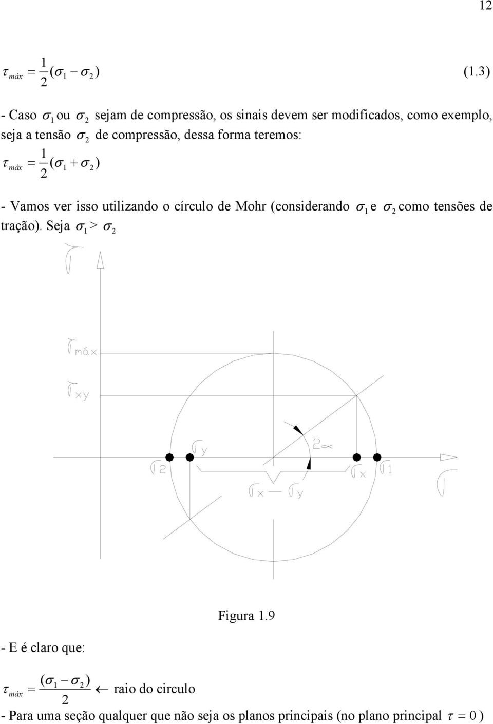 de compressão, dessa forma teremos: = ( + ) - Vamos ver isso utilizando o círculo de Mohr